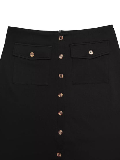 Button-Front Midi Skirt with Pockets
