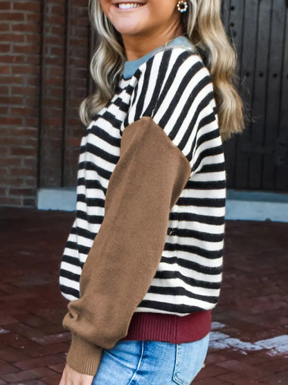 Striped Panels Colorblock Sleeve Sweater