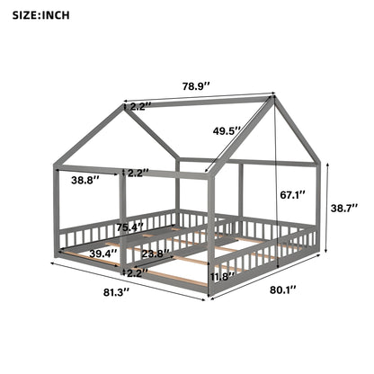 House Platform Beds, 2 Shared Beds, Metal Frame With Guardrails