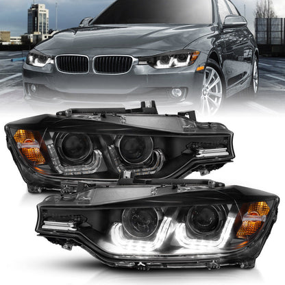 Anzo 2012-2015 BMW 3 Series Projector Headlights w/ U-Bar Black