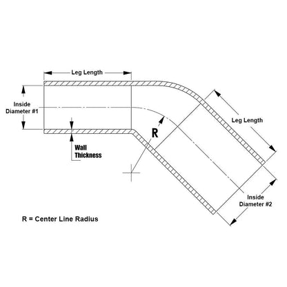 HPS 2-1/4" - 2-1/2" ID, Silicone 45 Degree Elbow Reducer Coupler Hose, High Temp 4-ply Reinforced, Blue, 57mm - 63mm ID