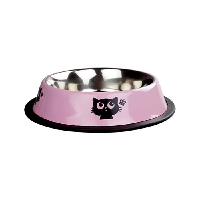 Oripet Cat Pattern Stainless Steel Pet Bowl Pink 32 oz