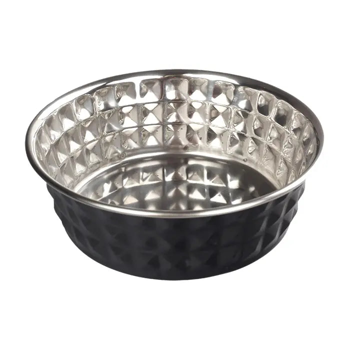 Oripet Diamond Pattern Black Steel Pet Bowl 11cm