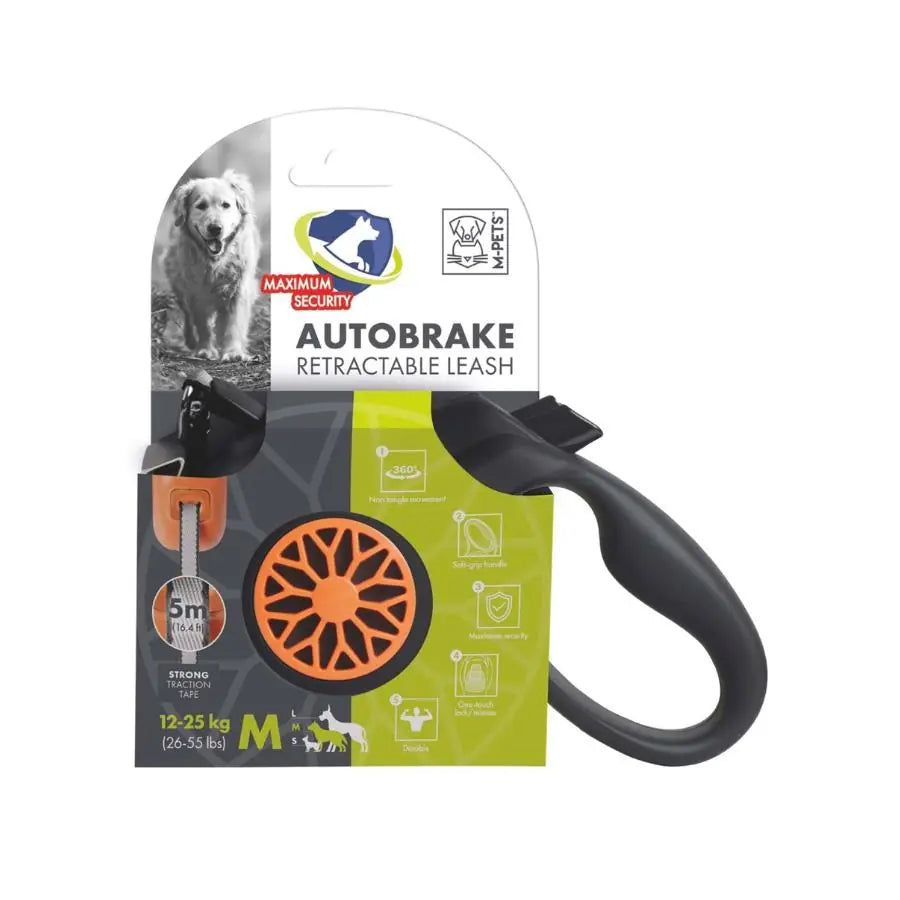 M-Pets Autobreake Orange Automatic Retractable Dog Leash