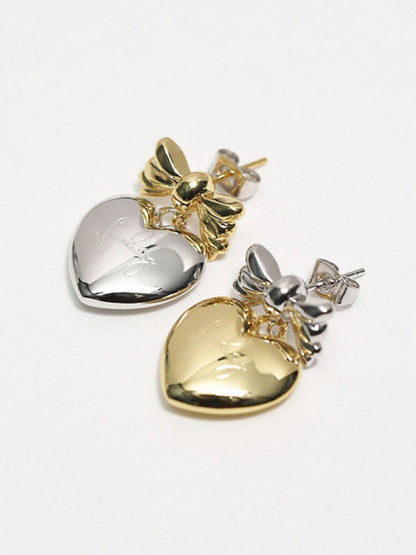 Modern versatile sweet and cool heart bow earrings