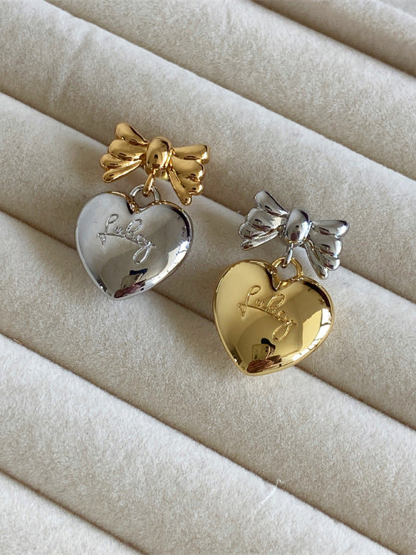Modern versatile sweet and cool heart bow earrings