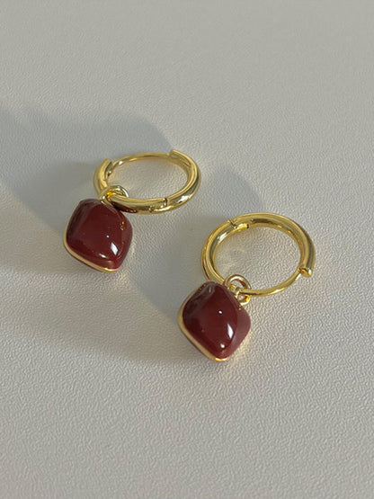 Modern style red bean mosquito coil disc ear clip without piercing wine red earrings