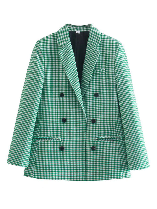 Women's Plaid Blazer Jacket - Cotton Blend - Multiple Colors