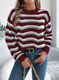 Striped Color Block Pullover Sweater - Long Sleeve Lantern Style