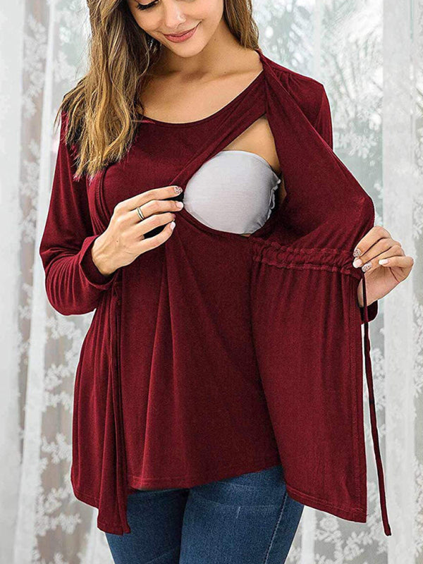Nursing Top - Long Sleeve Tie Front Breastfeeding Maternity Top