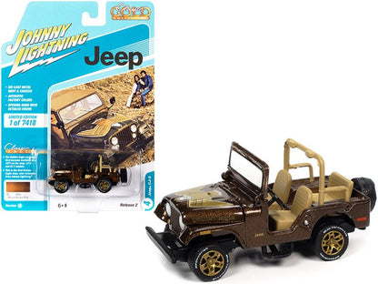 Jeep CJ-5 Mocha Brown Metallic with Golden Eagle Graphics "Classic Gold Collection" Series Limited Edition to 7418 pieces Worldwide 1/64 Diecast Model Car by Johnny Lightning  free shipping USA