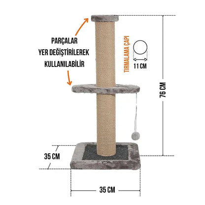 Lotus Pet Design Single Grey Cat Scratching Post 76cm
