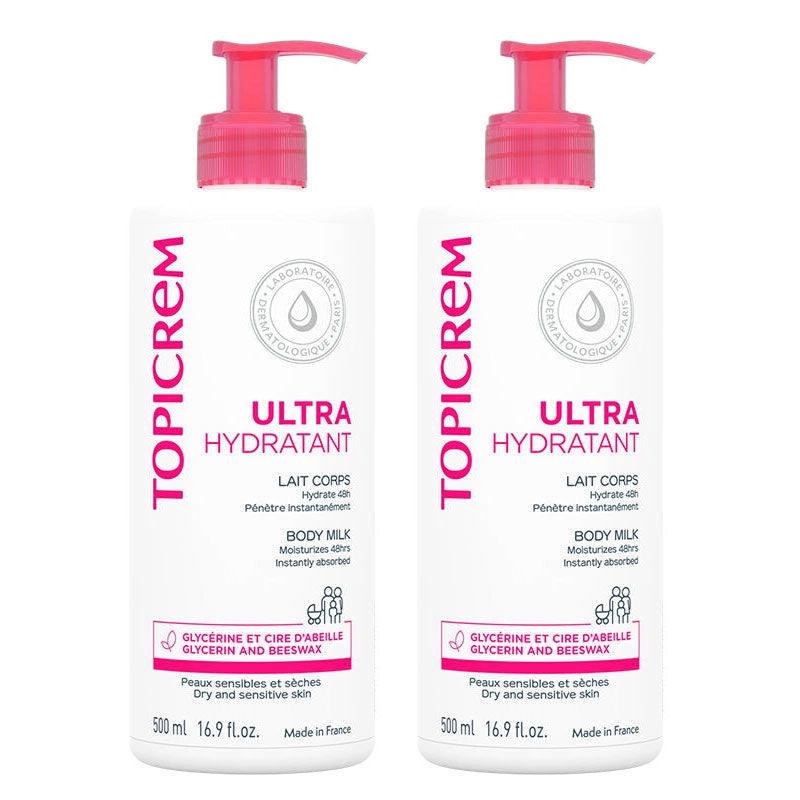 Topicrem Ultra-Moisturizing Body Milk 48H Hydration 2 x 500ml