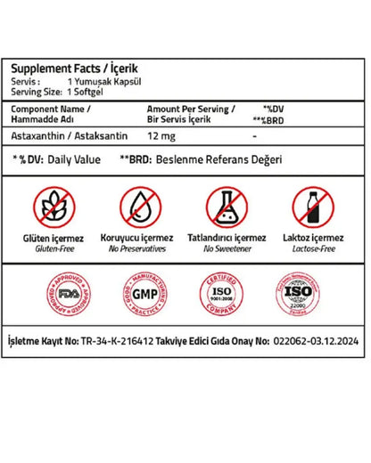 Validus Astaxanthin 12 mg Dietary Supplement 30 Softgels