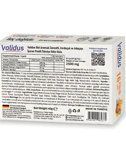 Validus Ginger & Turmeric Herbal Pastilles with Honey 16 Count